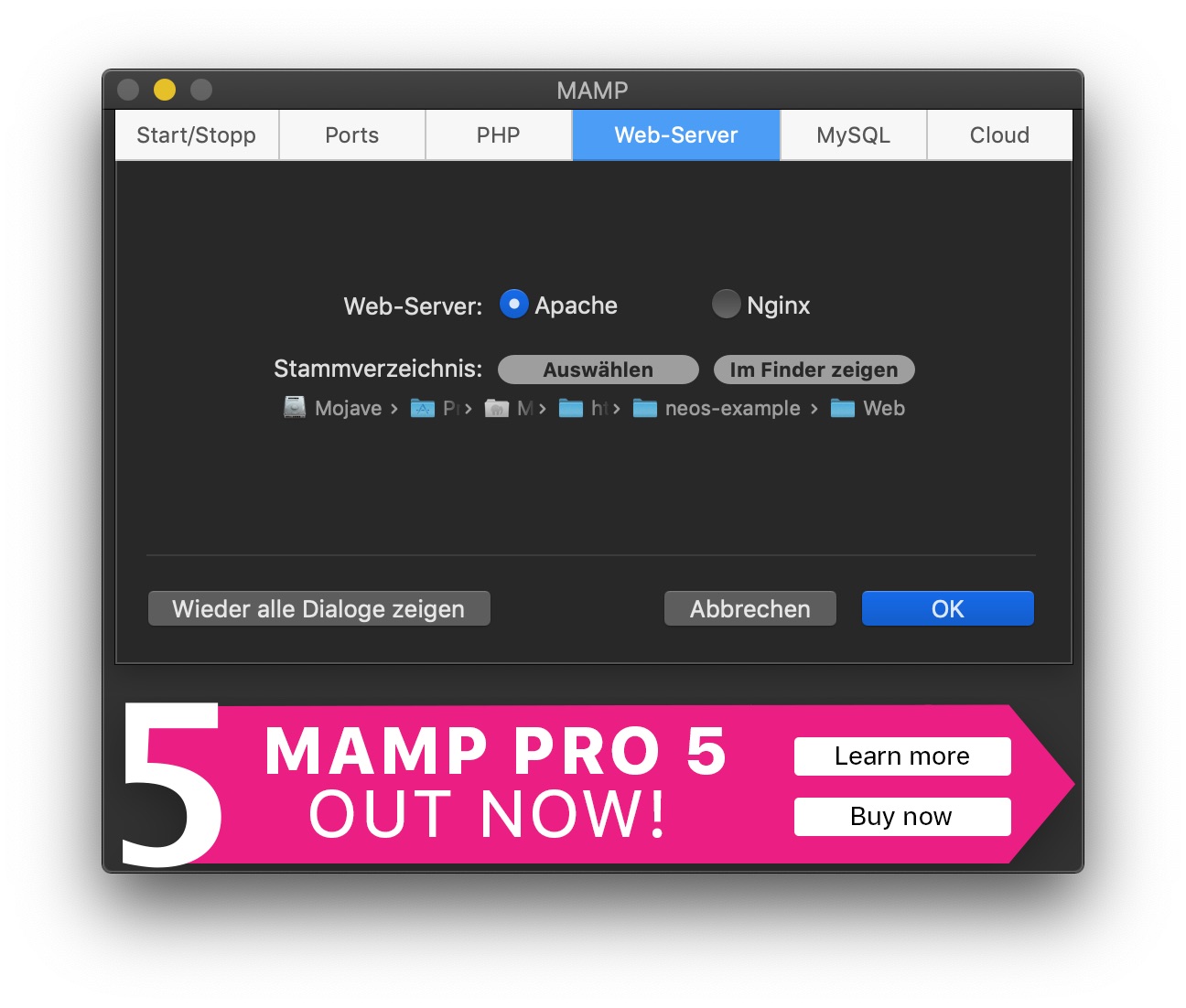 MAMP webserver configuration